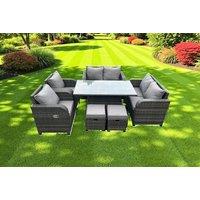Modern 6-Seater Rattan Outdoor Dining Set with Reclining Chairs & Rising Table