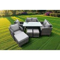 Luxurious Rattan Reclining Garden Dining Set with Rising Table