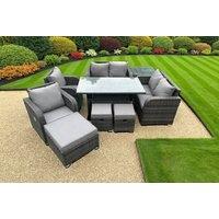 Deluxe Rattan Reclining Garden Dining Set with Rising Table - 6 Seater Outdoor Furniture