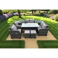 Modern Weather-Resistant Rattan Reclining Garden Dining Set - 6 Seater with Rising Table