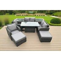 Luxurious PE Rattan Garden Dining Set with Adjustable Table & Reclining Chairs