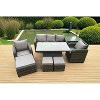 Modern Weather-Resistant Rattan Dining Set - Reclining Chairs & Rising Table, 6-Seater
