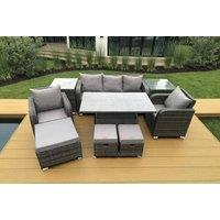 Modern Rattan Reclining Dining Set with Rising Table