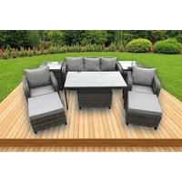 PE Rattan Reclining Garden Dining Set - 7-Seater, Weather-Resistant, Adjustable Table