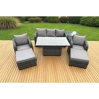 Weather-Resistant Rattan Reclining Sofa Set with Rising Table - 6-Seater Garden Lounge