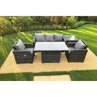 Elegant Reclining PE Rattan Garden Dining Set with Rising Table - 6-Seater