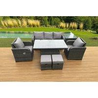 Deluxe Reclining Rattan Dining Set with Rising Table