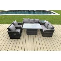 PE Rattan Weather-Resistant 8-Seater Garden Dining Set with Rising Table