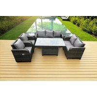 Modern PE Rattan Reclining Garden Dining Set with Rising Table - 7 Seater, Weather-Resistant