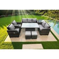 Deluxe Rattan 7-Seater Outdoor Dining Set with Rising Table - Weather-Resistant, Reclining Chairs