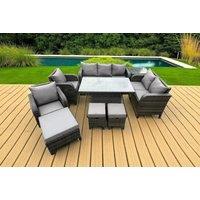 Weather-Resistant Rattan Reclining Sofa Dining Set with Rising Table - 4-Seater Outdoor Lounge