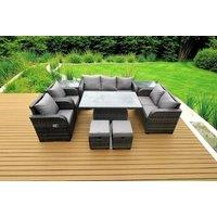 PE Rattan Weather-Resistant Reclining Dining Set with Rising Table - 6-Seater Garden Furniture