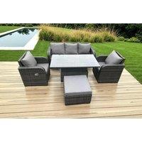 Luxury Reclining Rattan Garden Dining Set with Rising Table - 6 Seater, Weather-Resistant
