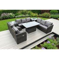 PE Rattan Reclining Garden Dining Set with Rising Table - Weather-Resistant, 6-Seater