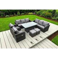 Ultimate Reclining PE Rattan Garden Dining Set with Rising Table - 6 Seater Modern Outdoor Furniture