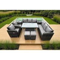 Luxury PE Rattan Reclining Garden Dining Set - Weather-Resistant, 6-Seater