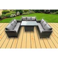 Modern Rattan Sofa Dining Set with Adjustable Table