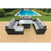 Modern 6-Seater Rattan Garden Dining Set with Rising Table