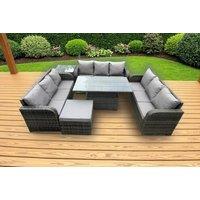 Modern PE Rattan 6-Seater Outdoor Dining Set with Adjustable Table