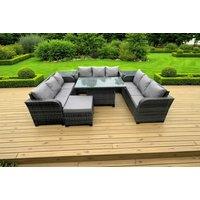Modern Weather-Resistant Rattan 9-Seater Garden Sofa Dining Set with Adjustable Table
