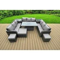 Modern PE Rattan 12-Seater Weather-Resistant Garden Dining Set with Rising Table