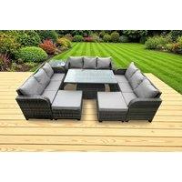 11-Seater Modern Rattan Garden Dining Set with Rising Table