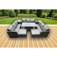 11-Seater Modern PE Rattan Outdoor Dining Set - Weather-Resistant, Rising Table