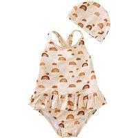 Girls' Printed One-Piece Swimsuit With Cap - 7 Sizes & 6 Designs