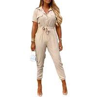 Unisex Black Women'S Short Sleeve Casual Jumpsuit - Breathable Summer Essential