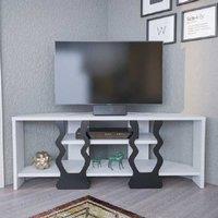 Fi Corner TV Stand - White/Black MDF, Space-Saving Storage, Modern TV Unit for Living Room