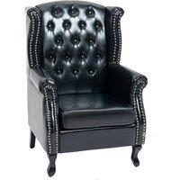 Chesterfield Style Black PU Leather Wingback Armchair - Traditional Sofa Accent, 1-Seater