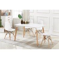 Scandi Solid Wood Rectangle Dining Table Set with 4 Ergonomic Eiffel Chairs - White or Grey