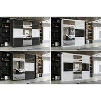 GLOSS Elegant Sliding Wardrobe - MDF Bedroom Storage with Mirror Doors, Space-Saving Sliding Access, Multiple Sizes (120cm-250cm), Black or White Fini