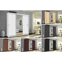 Triple Sliding Door Mdf Wardrobe With Full-Length Mirror - 250Cm Modern Storage, 6-Colour Options