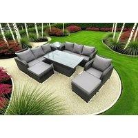 Weather-Resistant PE Rattan Reclining Dining Set with Sun Lounger