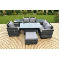 Weather-Resistant 6-Seater Rattan Dining Set with Adjustable Recliners