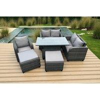 Modern 7-Seater PE Rattan Garden Dining Set with Reclining Sun Lounger