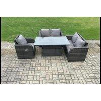 Modern Weather-Resistant Rattan 2-Seater Reclining Sofa Set with Rising Table