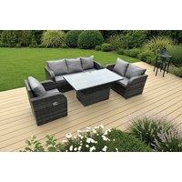 Modern Rattan Dining Set with Reclining Sun Loungers