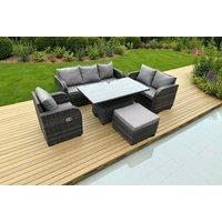 7-Seater Modern Rattan Garden Dining Set with Adjustable Rising Table