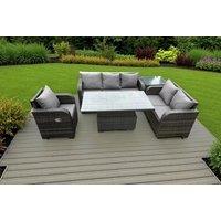Weather-Resistant Rattan Dining Set with Reclining Sun Lounger - Modern 6-Seater
