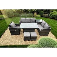 Weather-Resistant PE Rattan Reclining 2-Seater Garden Sofa Set with Rising Table