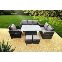 Weather-Resistant Rattan Reclining Sofa Set with Rising Table - 4-Seater Outdoor Lounge