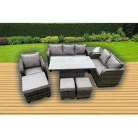 Weather-Resistant PE Rattan Reclining Dining Set with Sun Lounger
