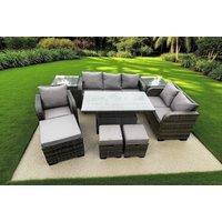 Modern PE Rattan Reclining Sofa Dining Set with Rising Table - 6 Seater, Weather-Resistant