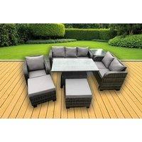 Luxury PE Rattan Reclining Sofa Dining Set with Rising Table - 6 Seater Outdoor Furniture