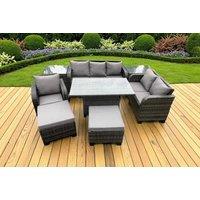 Modern 8-Seater Rattan Dining Set with Adjustable Table