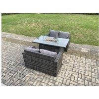 3 Piece Rattan Garden Set With Fire Pit