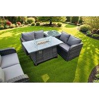 Modern PE Rattan 4-Seater Dining Set with Gas Fire Pit Table