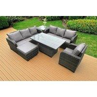 Weather-Resistant Rattan Reclining Lounge & Dining Sofa Set - Adjustable Table